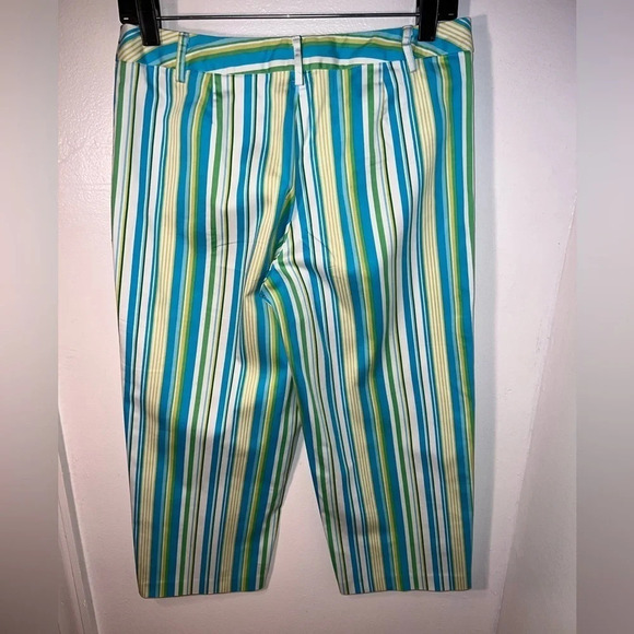 George Stretch,6 turquoise/green striped capri, oversize button zip closure - Picture 4 of 8